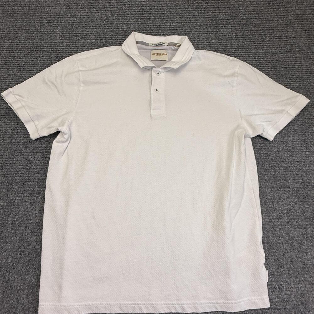 Scotch & Soda Polo Shirt Mens Large White Solid Textured Cotton Poly Knit Casual